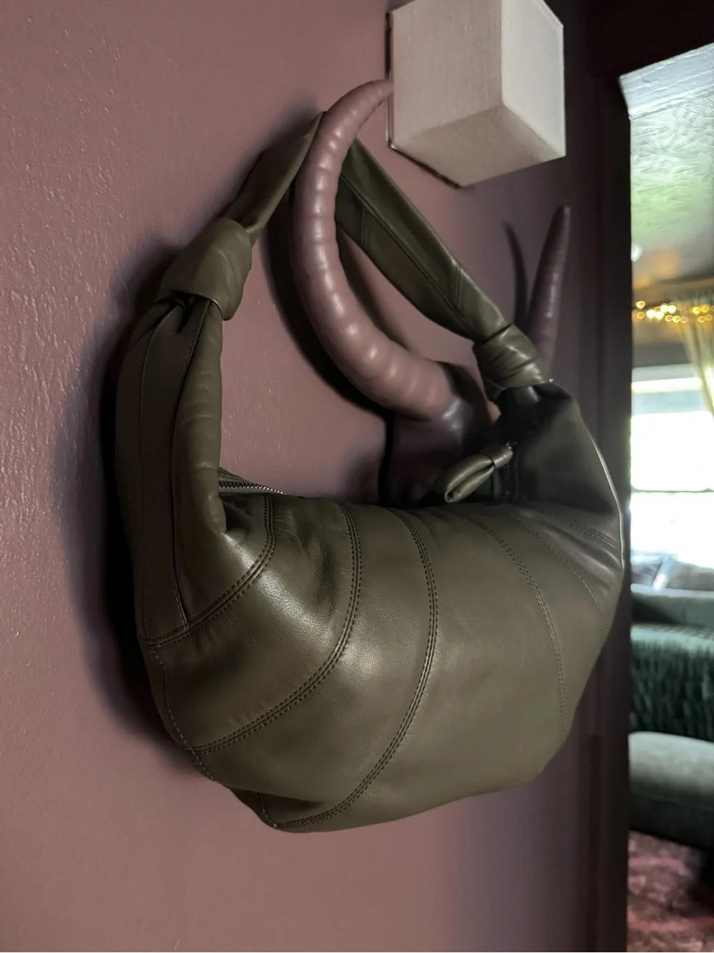 Lemaire Fortune Croissant Bag in Dark Sage